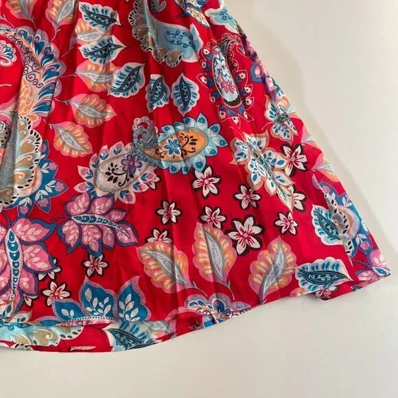 NWT Talbots Midi Flare Cotton Sun Dress Fantastic Paisley Red Pepper Square Smoc
